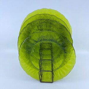 vintage green textured glass salad dessert plates scalloped edges set of 4